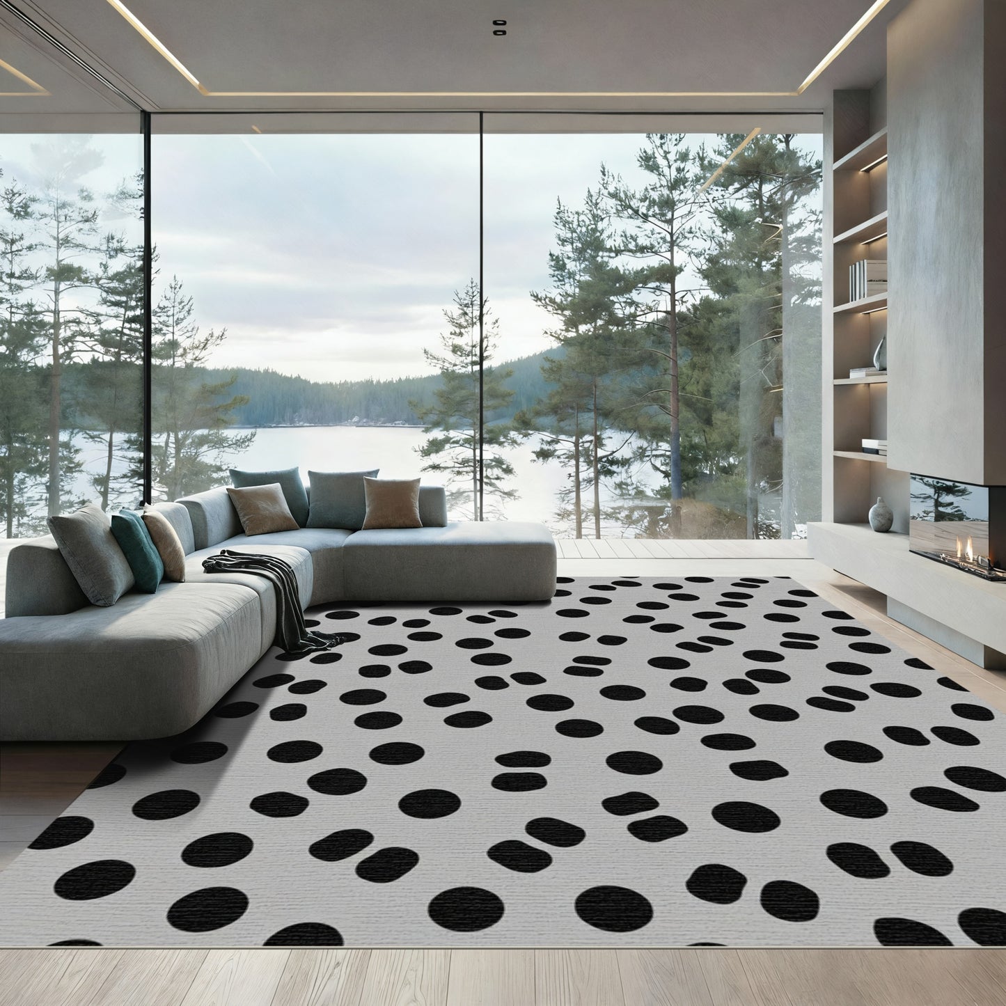 Gray Black Polka Dot Scatter Rug