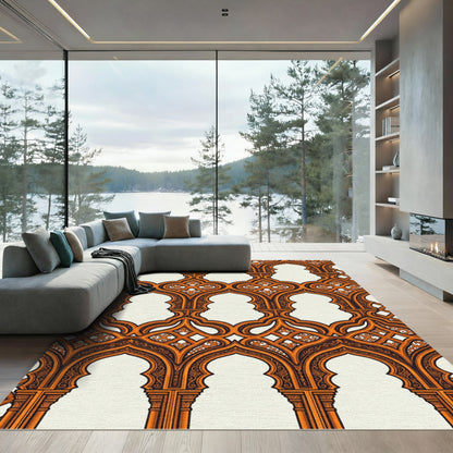Ornate Orange Arches Lattice Rug