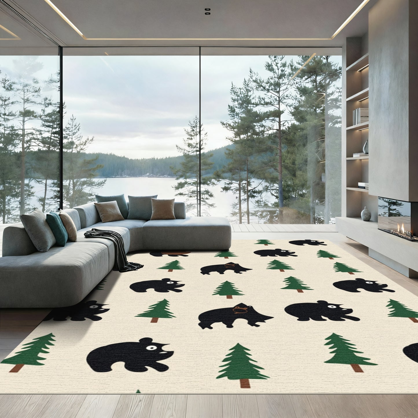 Whimsical Black Bear Forest Repeat Rug