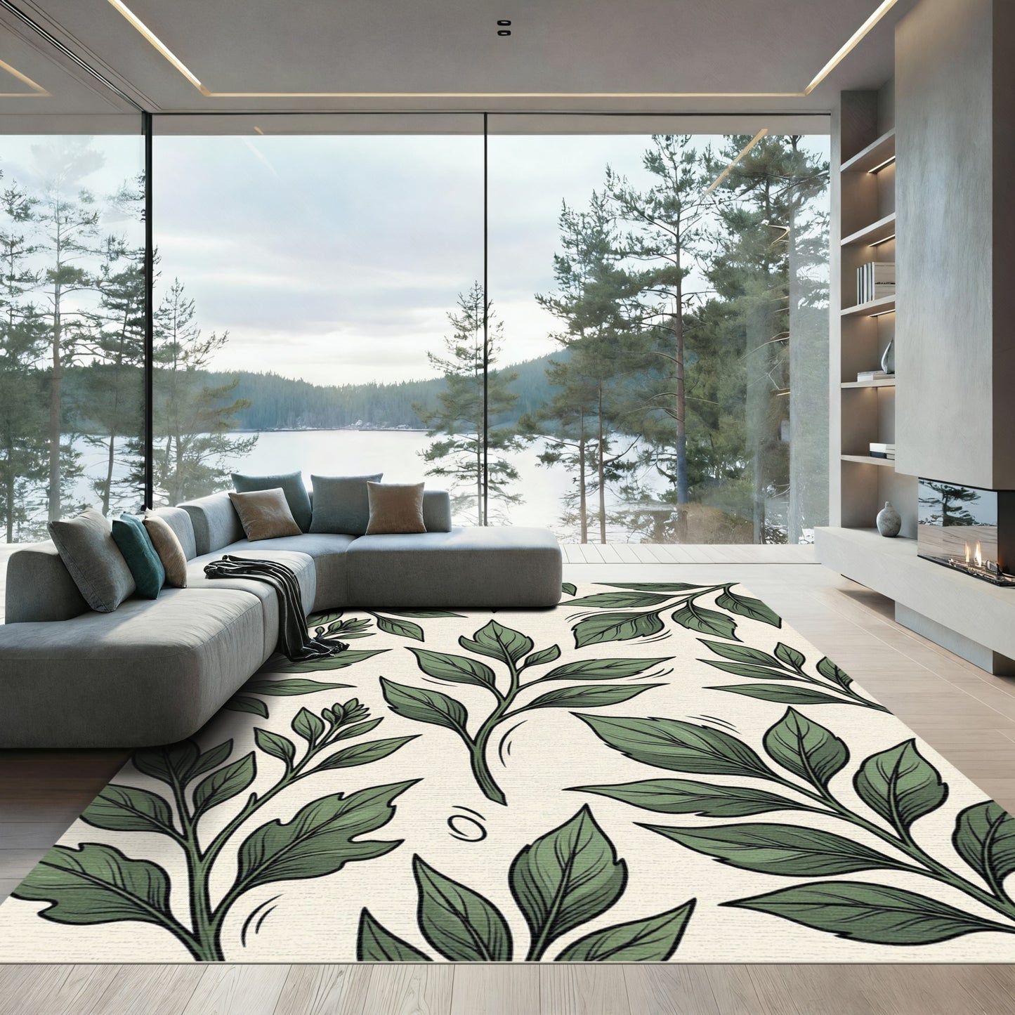 Botanical Lush Green Leaf Garden Rug