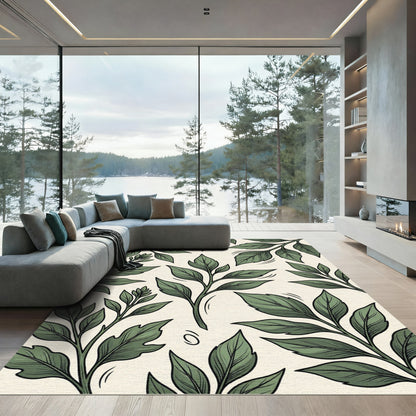 Botanical Lush Green Leaf Garden Rug