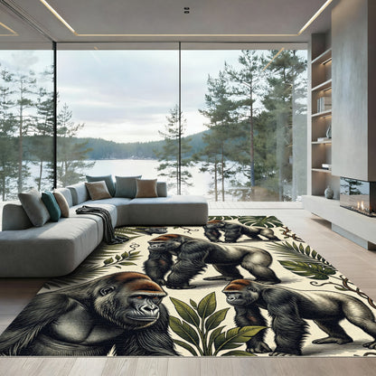 Botanical Jungle Silverback Gorilla Illustration Rug
