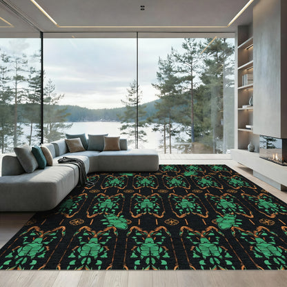 Emerald Scarab Black Folk Art Rug