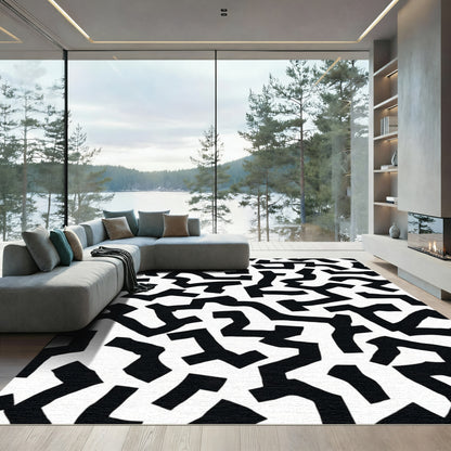 Abstract Black White Labyrinth Rug