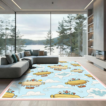 Playful Yellow Airship Cloudscape Rug