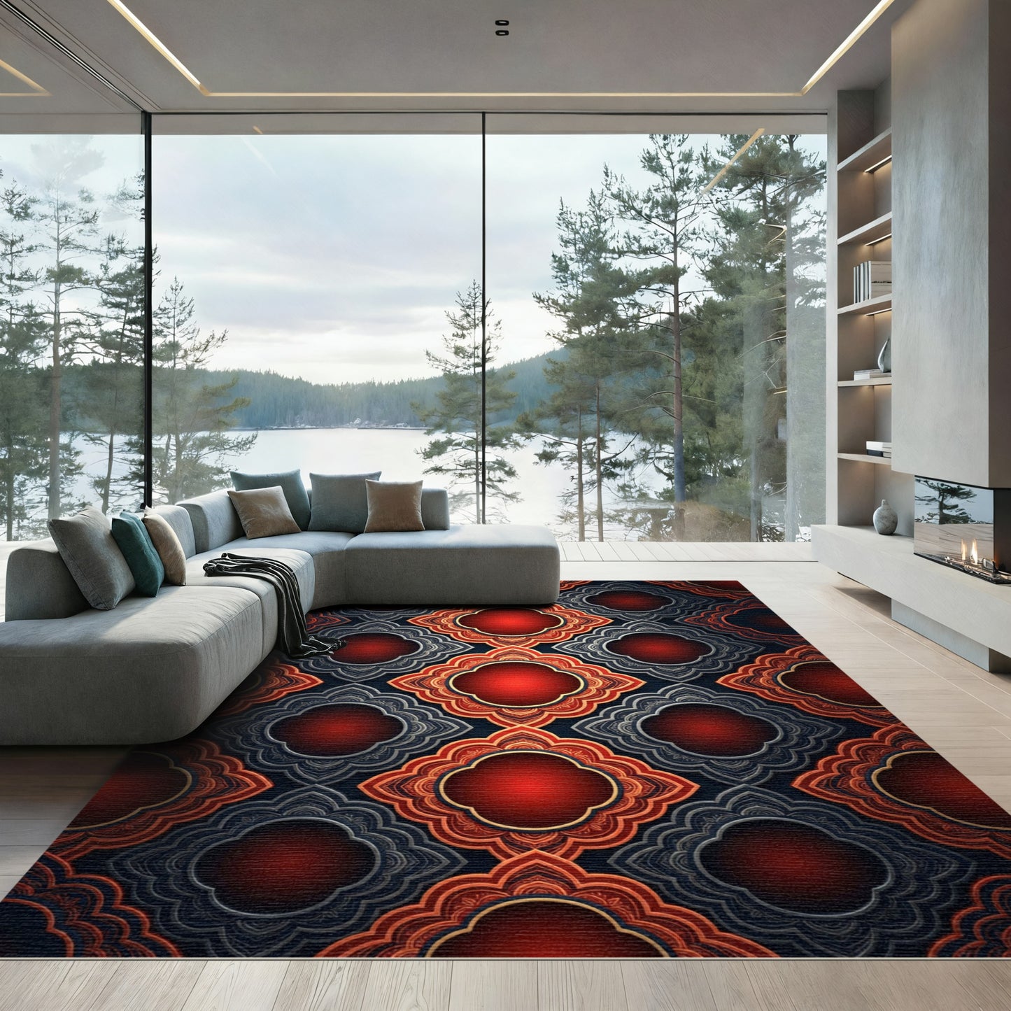 Crimson Gold Quatrefoil Medallion Rug