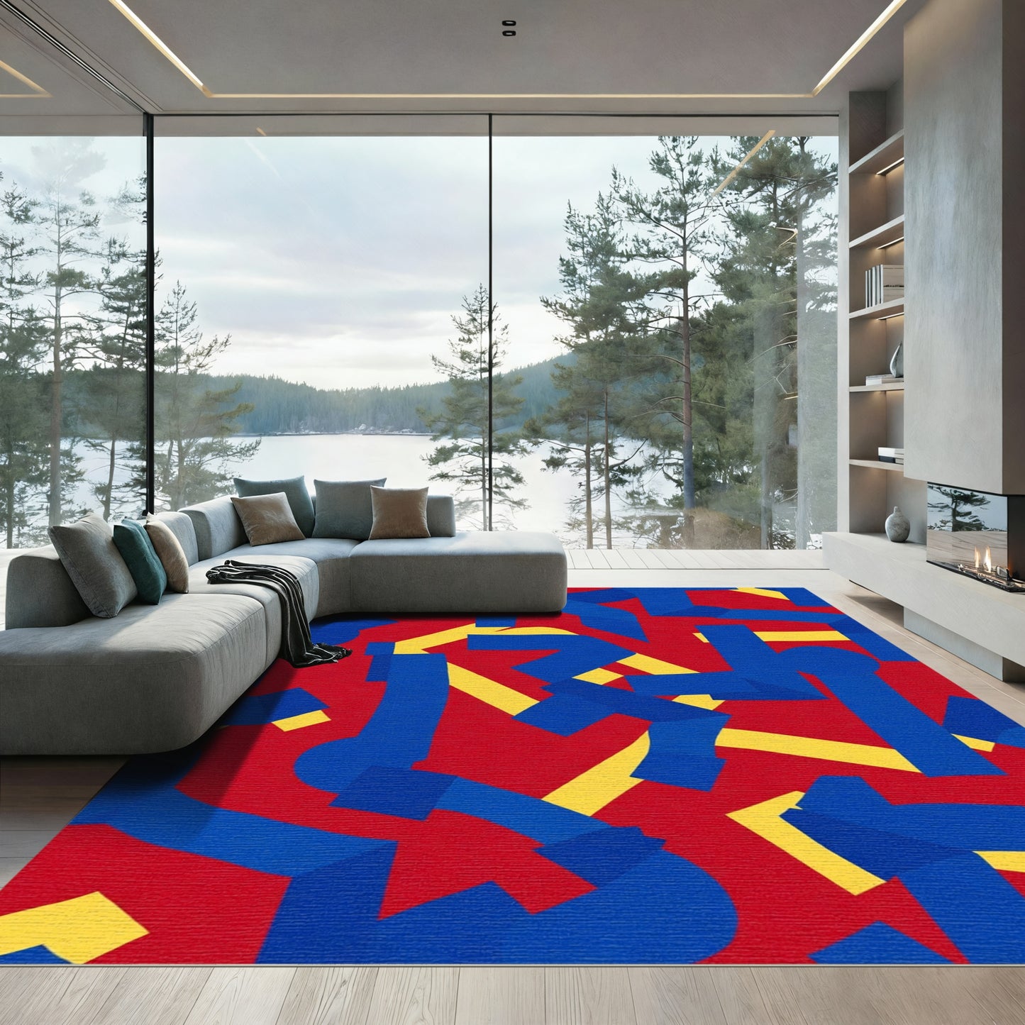 Bold Red Blue Abstract Elements Rug