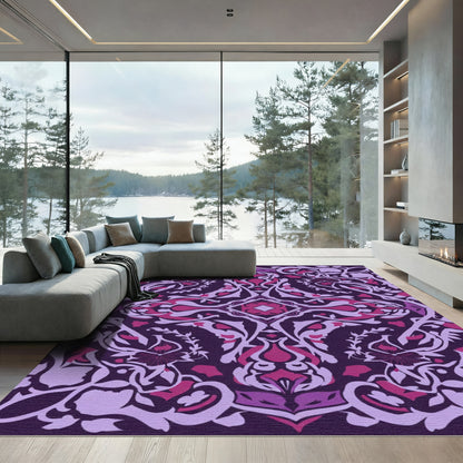 Dark Purple Pink Floral Medallion Rug