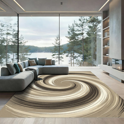 Minimalist Beige and Mocha Swirl Rug