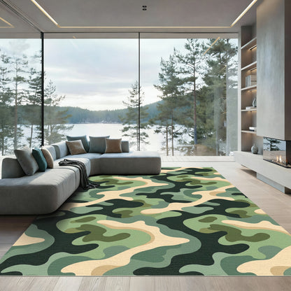 Classic Green Khaki Military Camouflage Rug