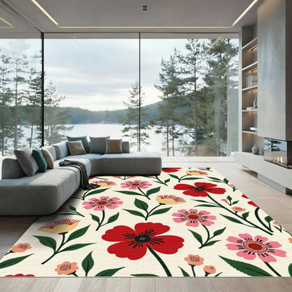 Retro Floral Garden Red Pink Yellow Rug