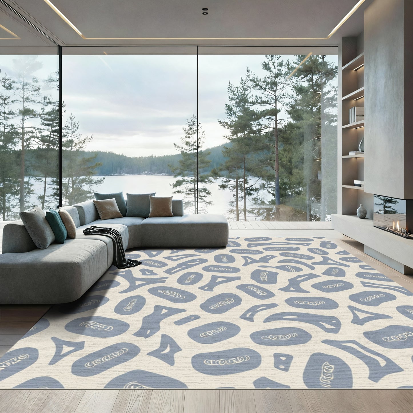 Abstract Blue Organic Shapes Rug