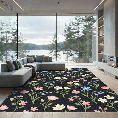 Pink Blue White Floral Stem Arrangement Rug
