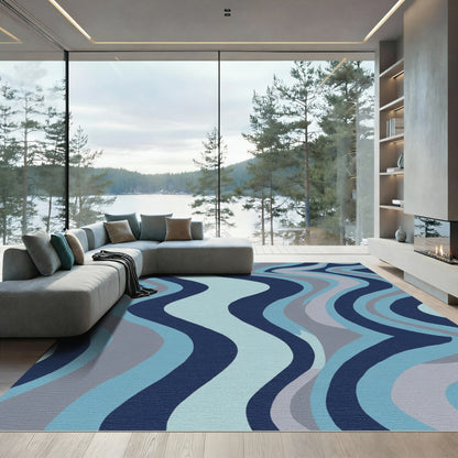 Calm Blue Abstract Wavy Stripes Rug