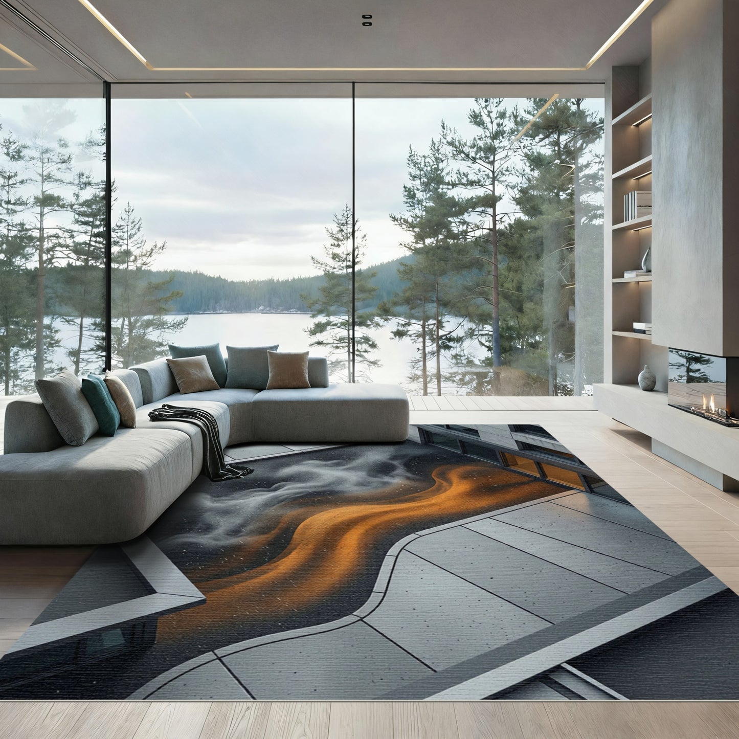 Orange Swirl Smoke Texture Rug