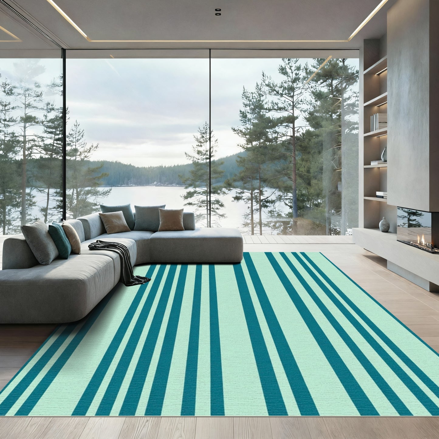 Teal Mint Vertical Stripe Rug
