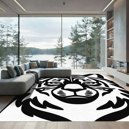 Bold Black White Tiger Face Rug