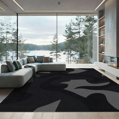 Dark Gray Abstract Fluid Form Rug
