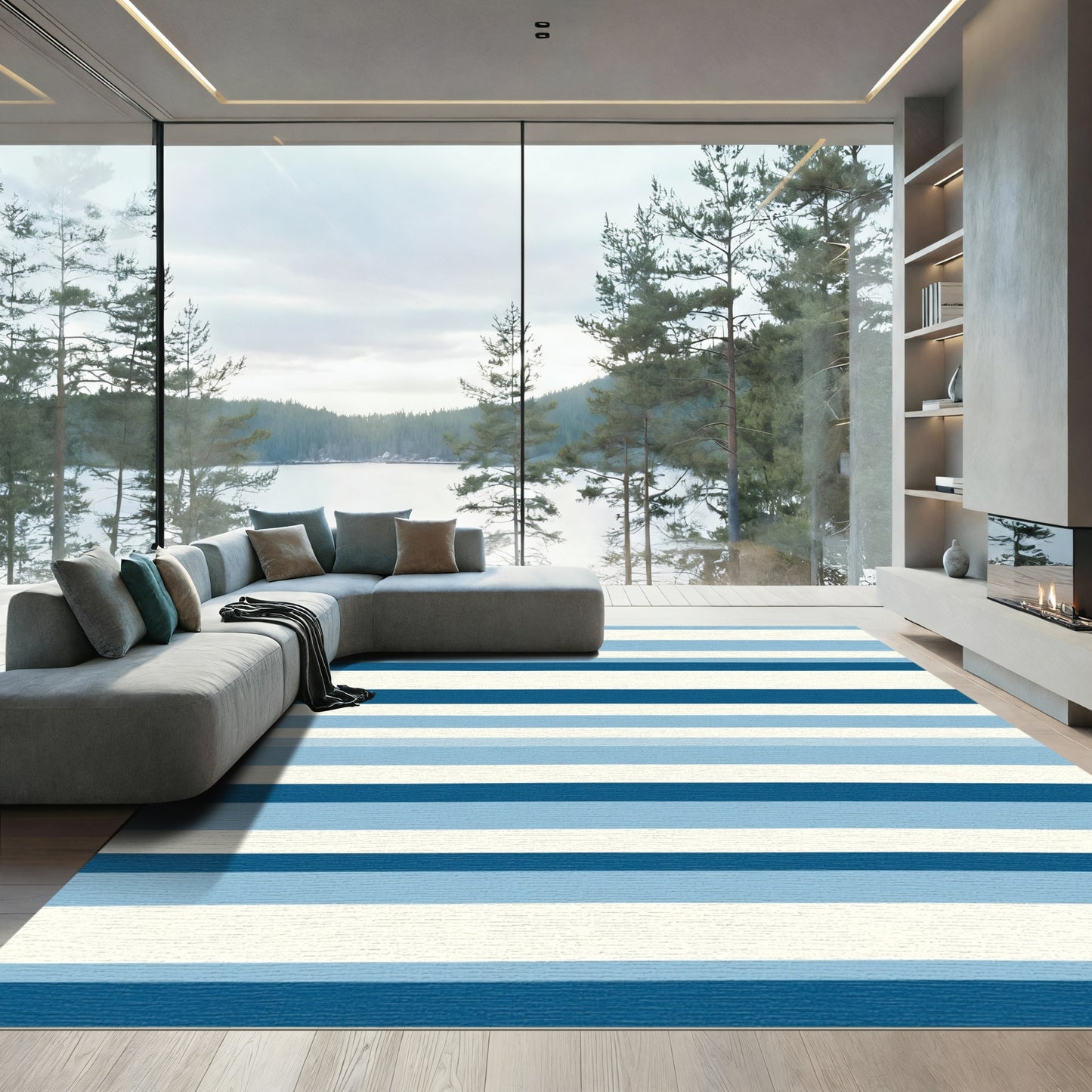 Coastal Blue Horizon Stripe Rug