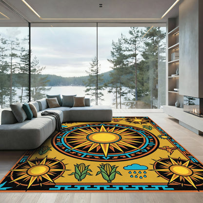 Golden Sun Celestial Corn Harvest Art Rug