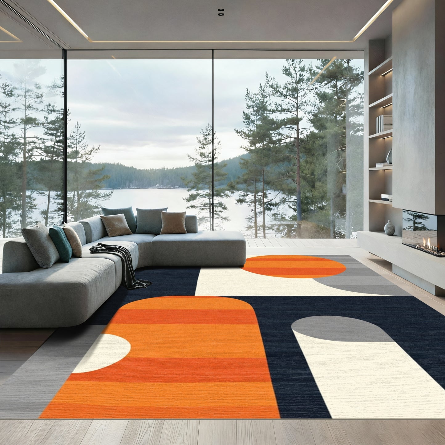Abstract Orange Gray Rounded Shapes Rug