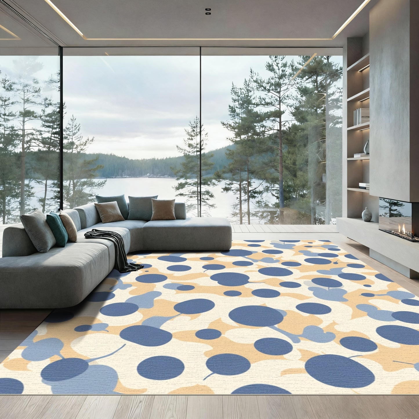 Soft Blue Spotted Cream Camouflage Rug