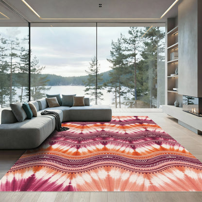 Crimson Orange Zigzag Wave Rug