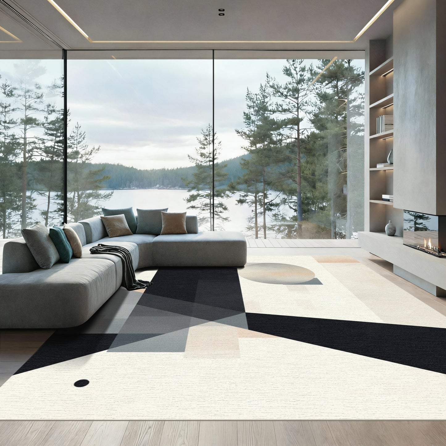Minimalist Geometric Abstract Circle Rug