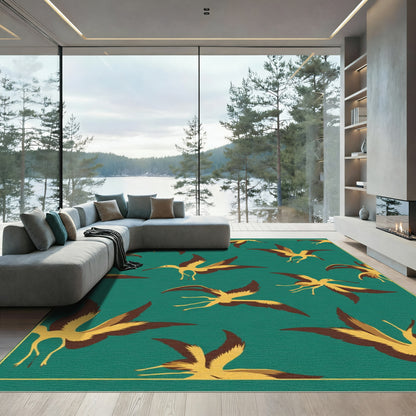 Teal Yellow Bird Illustration Repeats Rug