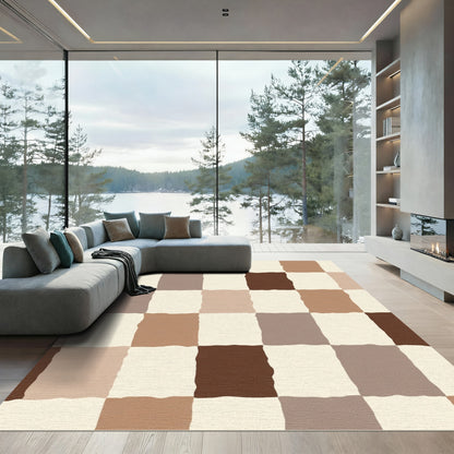 Earthy Tone Checkerboard Blocks Rug