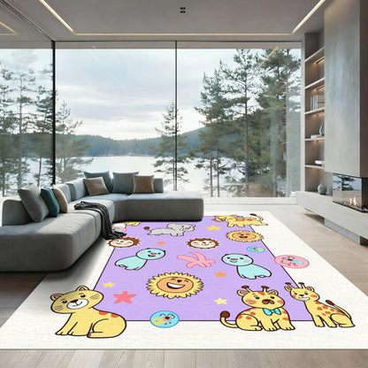 Happy Cute Animals And Stars Rug