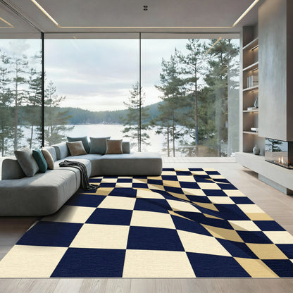 Navy Cream Checkered Grid Rug