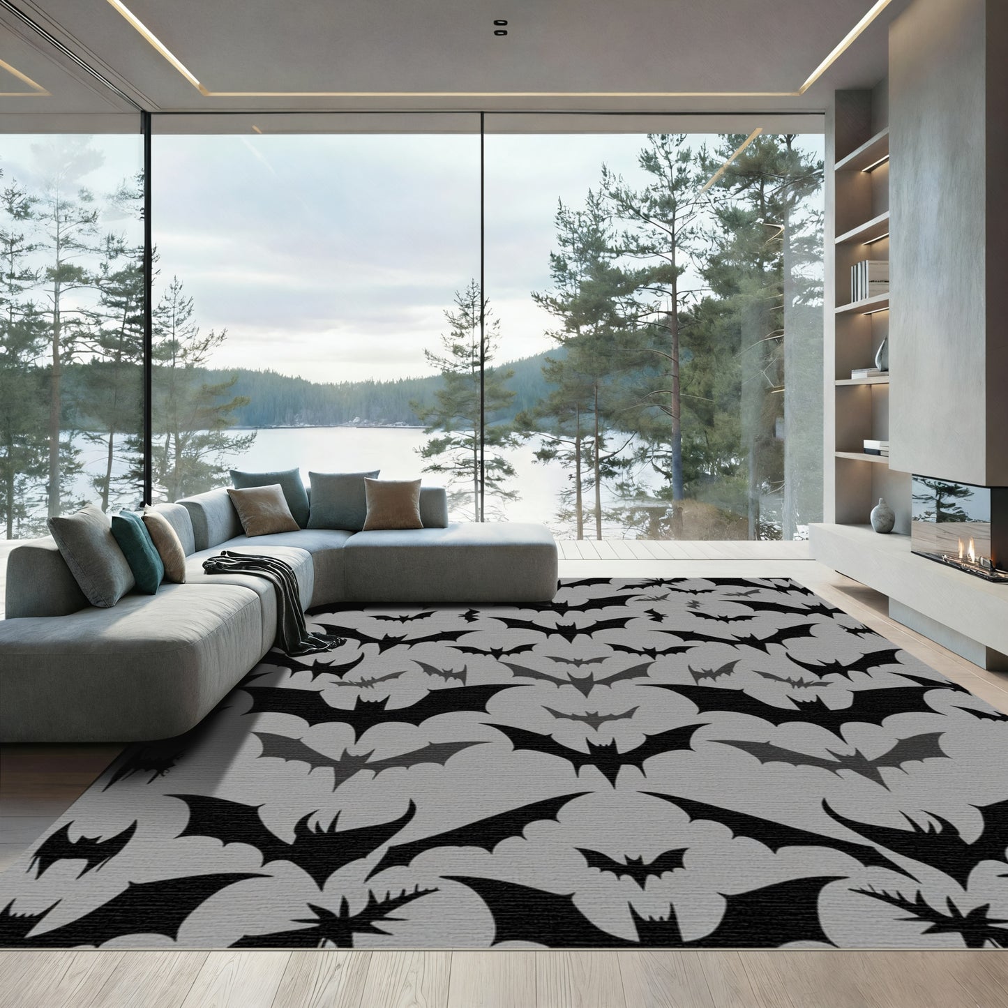 Black Bat Colony Repeating Pattern Rug