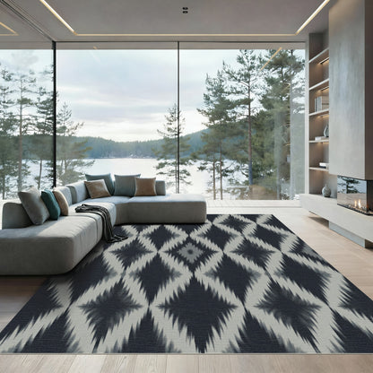 Charcoal and Silver Ikat Diamond Rug