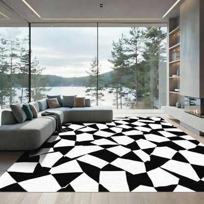 Distorted Black White Checkered Squares Rug
