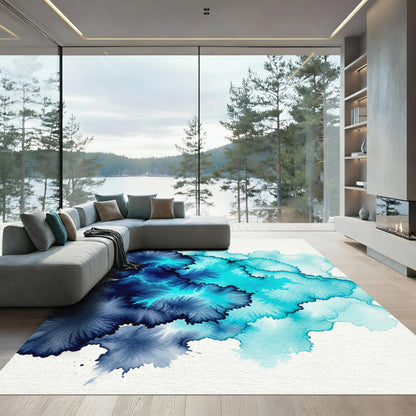 Deep Blue Aqua Splatter Abstract Rug