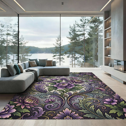 Elegant Purple Floral Damask Scroll Rug