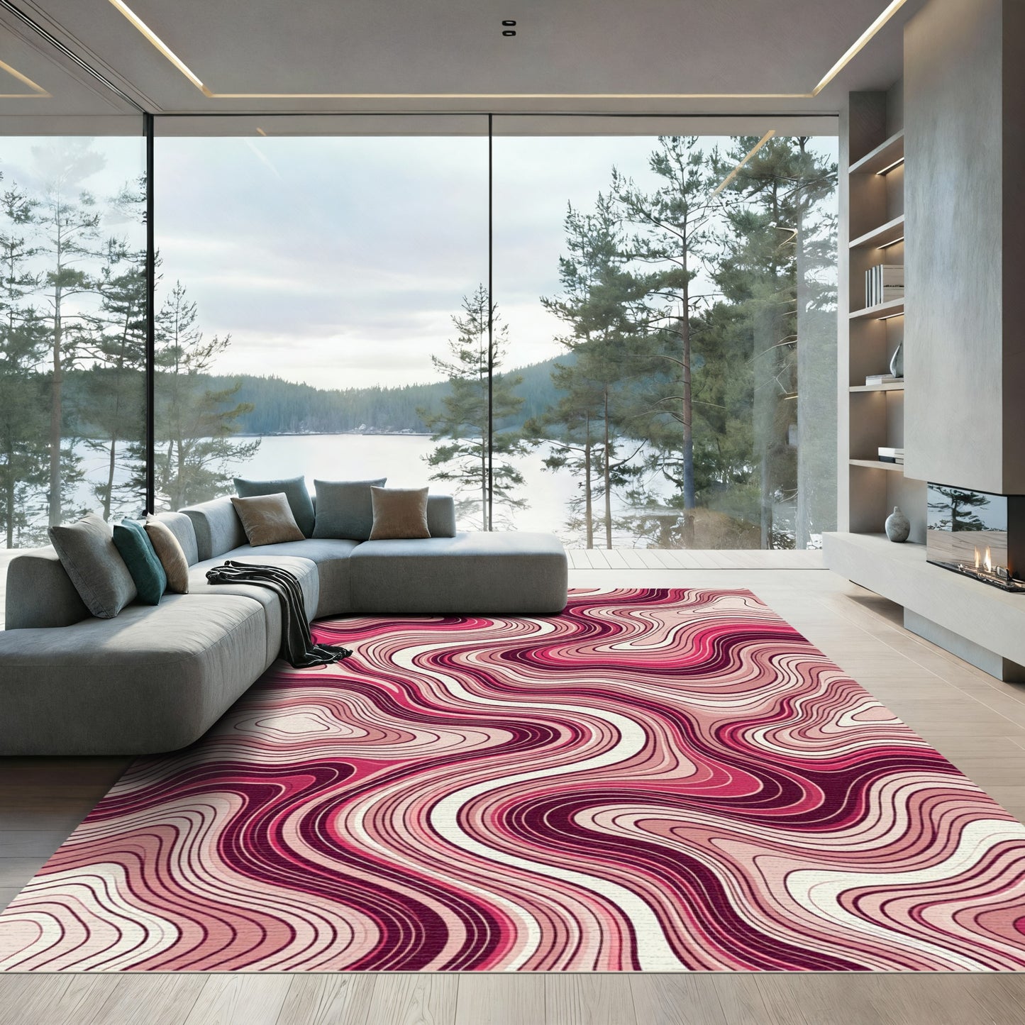 Crimson Pink Marble Flow Rug
