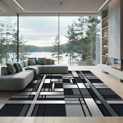 Modern Grayscale Geometric Composition Rug