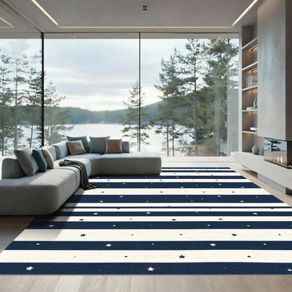 Navy Cream Starry Horizontal Stripe Rug