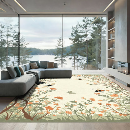 Whimsical Orange Blossom Garden Bees Rug