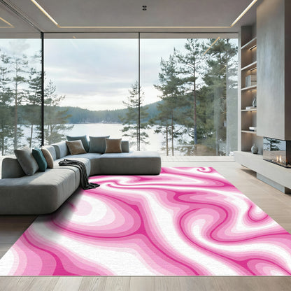 Crimson Pink Swirl Abstract Rug