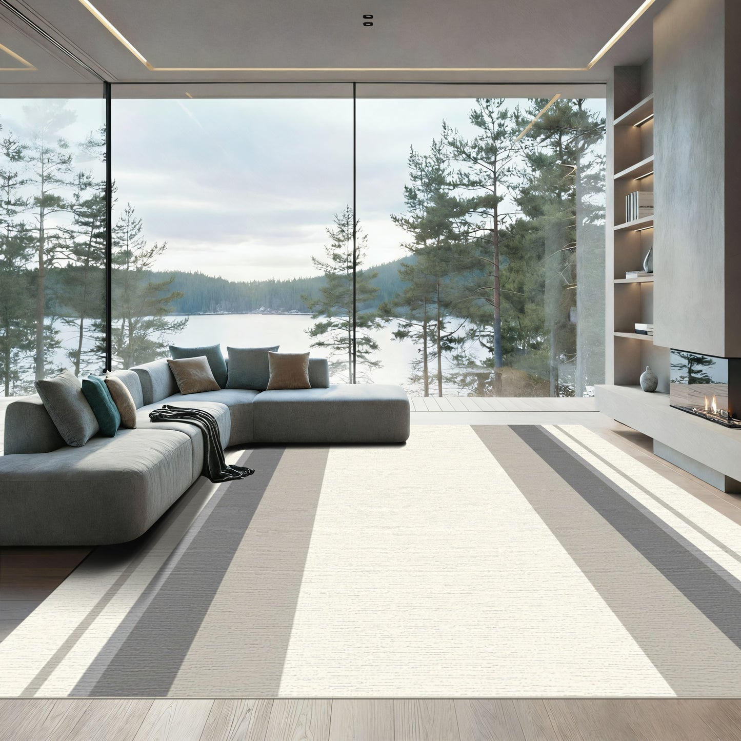 Neutral Toned Vertical Stripe Rug