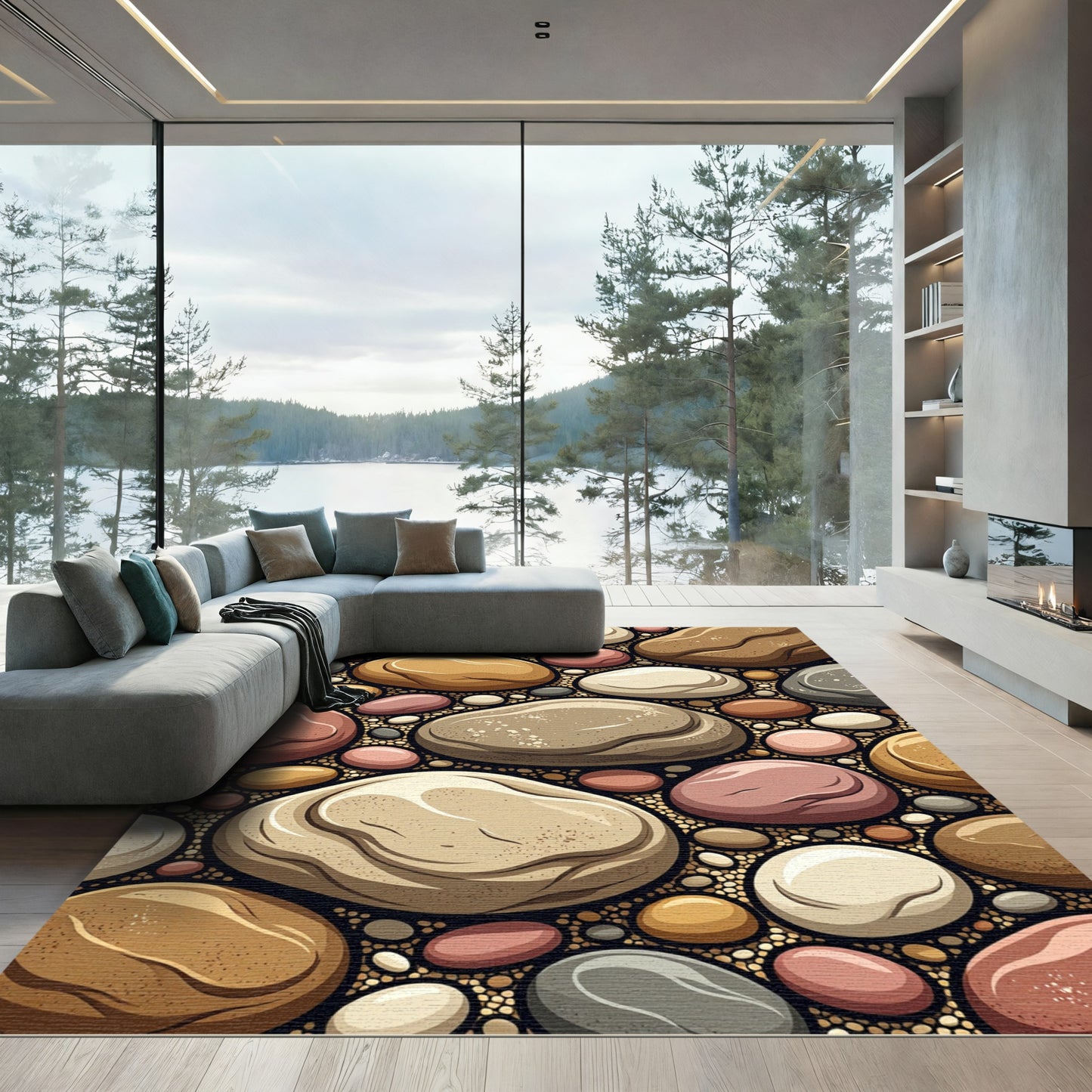 Earthy River Stone Texture Area Rug