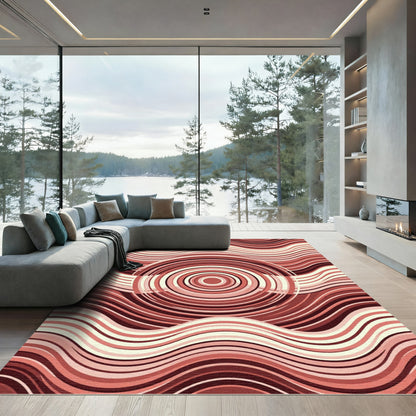 Terra Cotta Wavy Circular Abstract Art Rug
