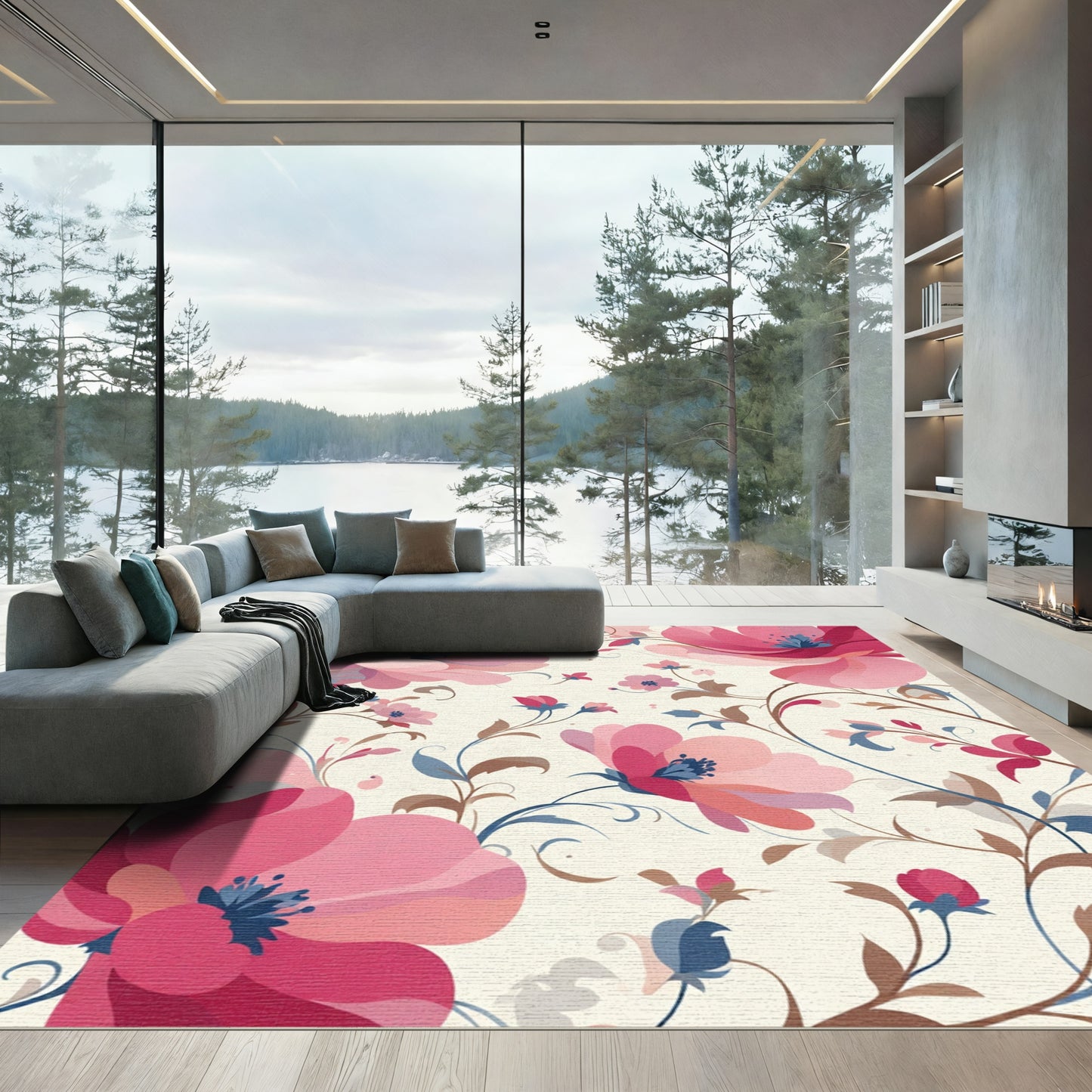 Pink Floral Vine Garden Abstract Rug