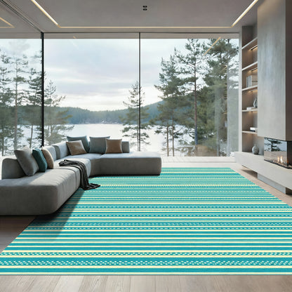 Turquoise Cream Horizontal Stripe Collection Rug
