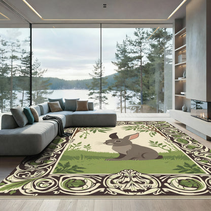 Earthy Brown Bunny Forest Landscape Rug