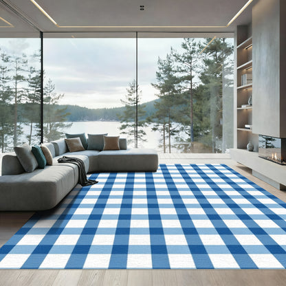 Bold Blue And White Plaid Composition Rug