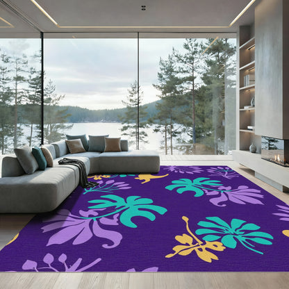 Tropical Purple Floral Botanical Scene Rug